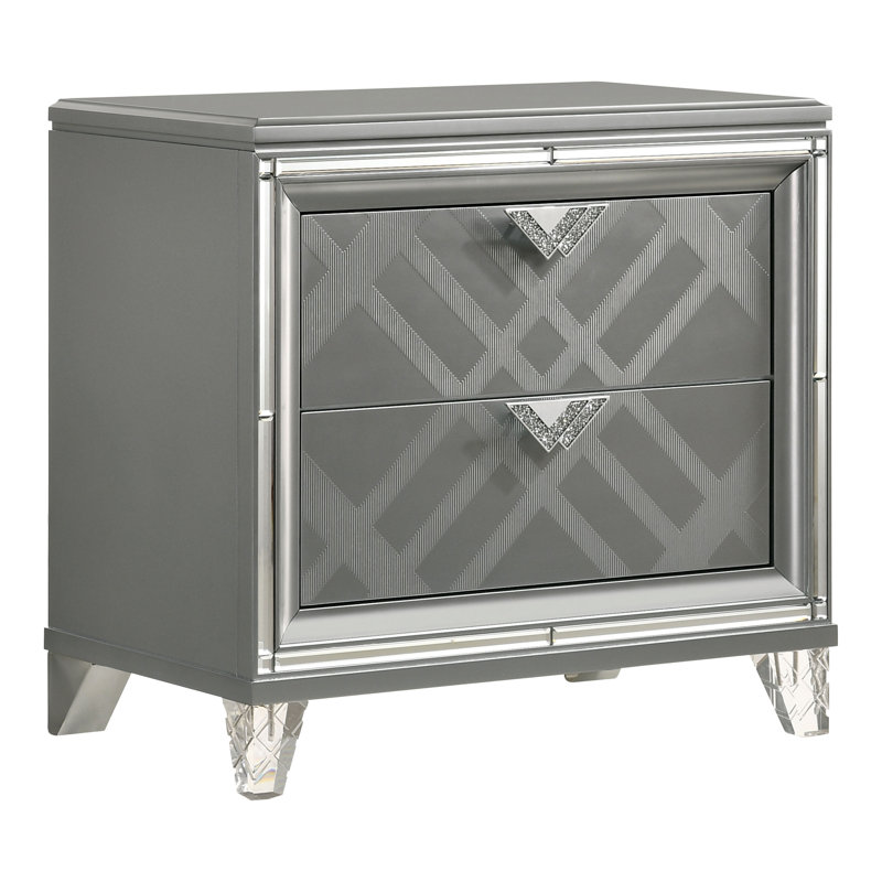 Waldrup 30.5'' W Solid Wood Nightstand, Silver