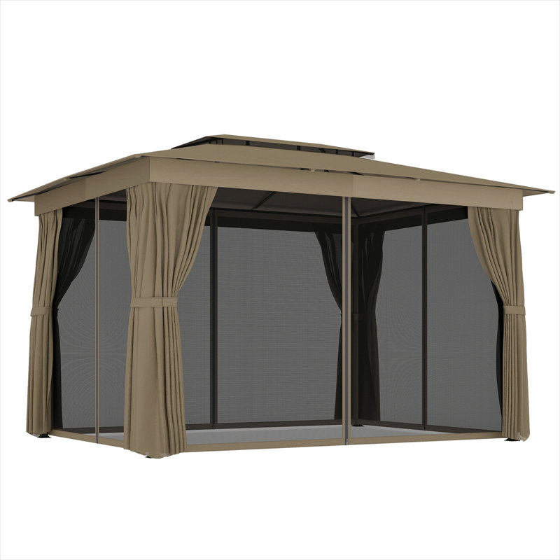 Auvent en lin beige et pavillon de jardin en acier kaki avec polyester 10 x 12 pi, acier et polyester