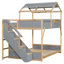 Lit superposé double au dessus d'un lit double avec escalier et lumières à DEL 3 couleurs, gris-1411962857