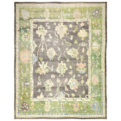 Nouvelle laine turque Oushak sur laine 12 pi 6 po x 15 pi 9 po
