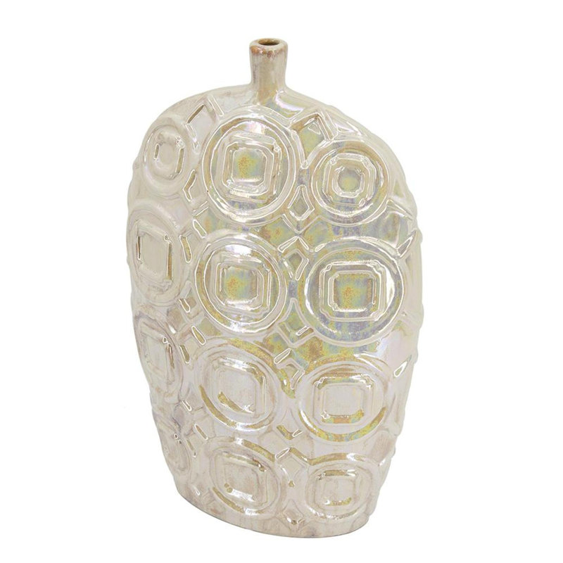 20" Cream Geometric Ceramic Bud Table Vase