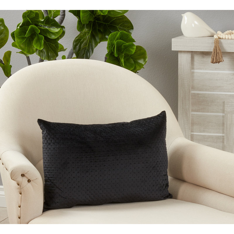 Black Pinsonic Velvet Poly-Filled 14x20 Throw Pillow