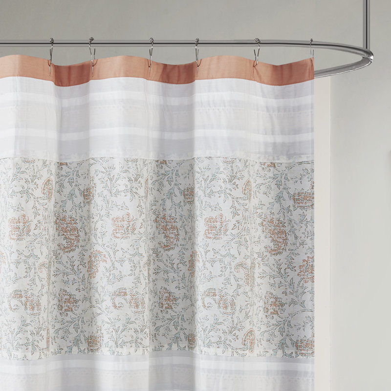 Coral and White Cotton Paisley Shower Curtain