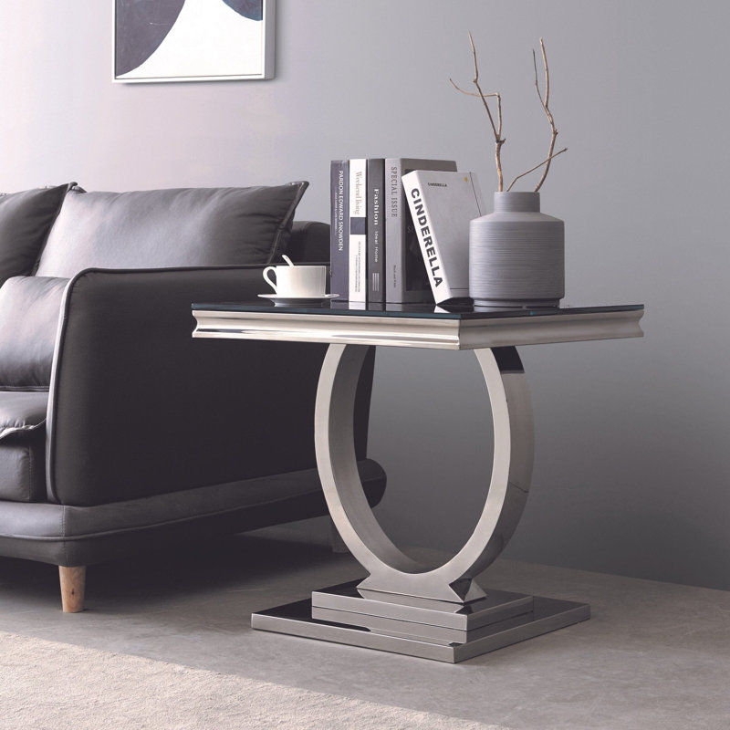 Table de bout Burdell Et316, Argent argent, Blanc