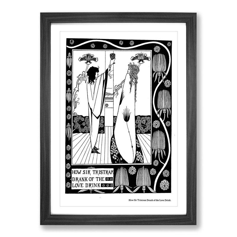 Sir Tristram Drank the Love Drink by Aubrey Beardsley - Framed Print, 48cm H x 36cm W x 2cm D, Walnut Framed