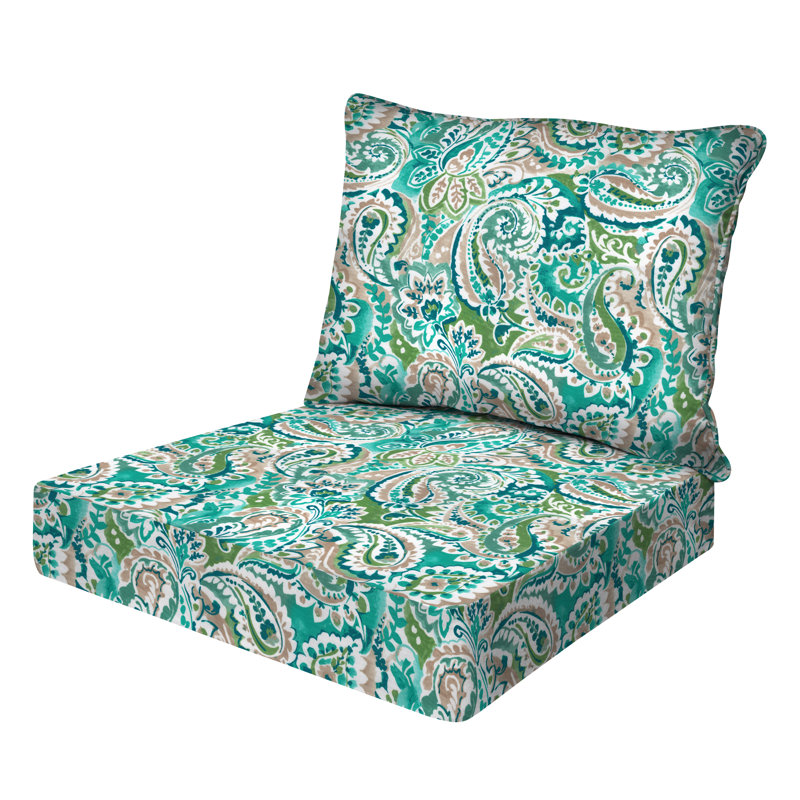 Meridian Outdoor Deep Seating Cushion Set – Comfortable, Durable, Weather-Resistant Design, Paisley Aquamarine