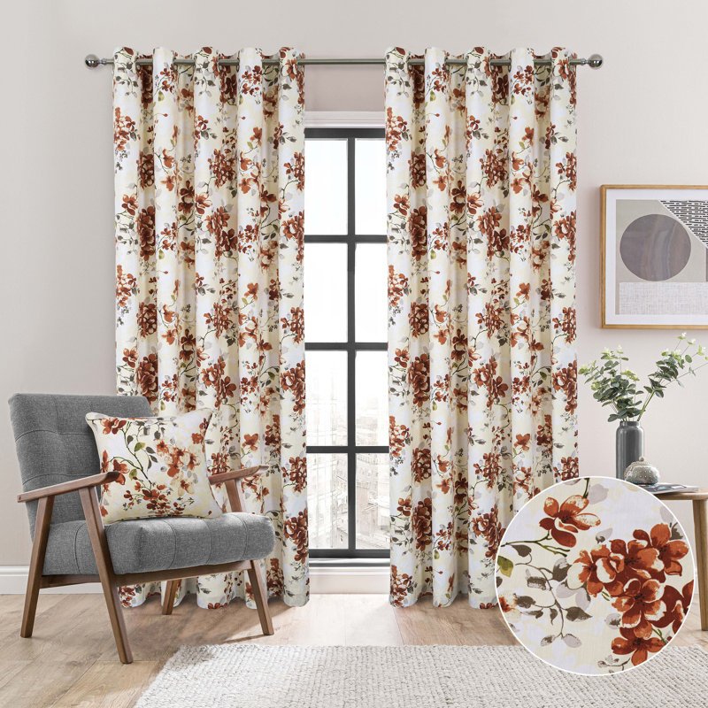 Stuyvesant Eyelet Fully Lined Curtains Pair, Terracotta, 229 x 229 cm