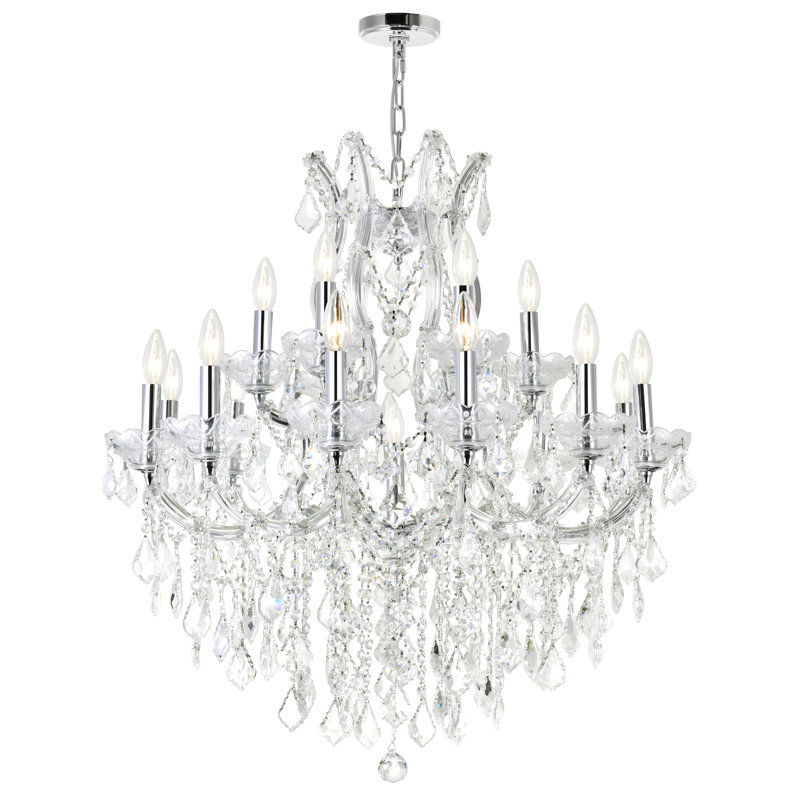 Orr 19-Light Chandelier, 32 Inch Chrome Crystal Ceiling Fixture for Dining Room, Bedroom, or Foyer, Chrome