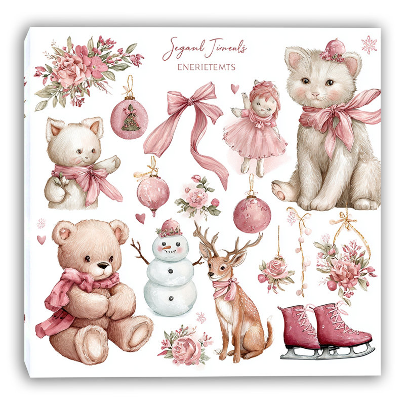 «Pink Winter Elements Set III», art mural sur toile tendue, H 12 po x l 12 po