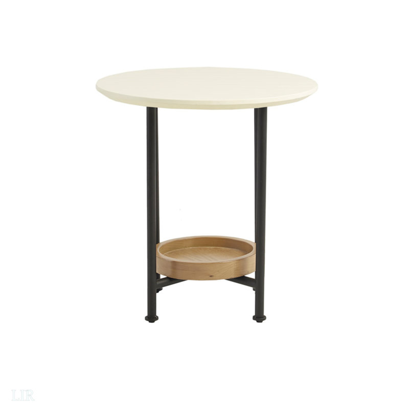 Table de bout, plateau blanc, tablette naturelle