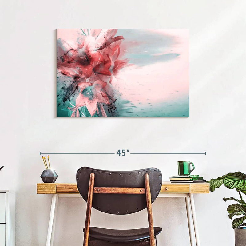 Lys roses et sarcelle, H 24 po x l 36 po