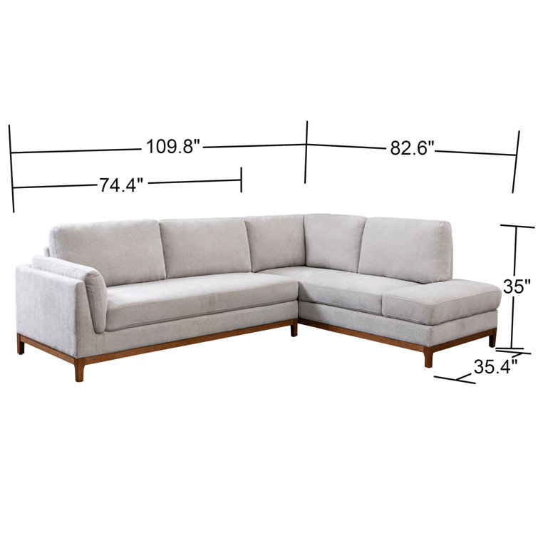 Bridgeview 109.8" Wide Chenille Fabric Cushion Back Upholstered L-Shaped Sectional Solid Wood Frame