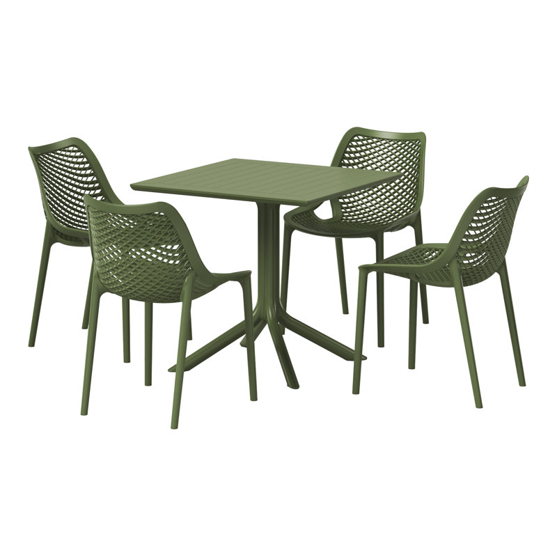 4 Person Outdoor Square Dining Set, Green