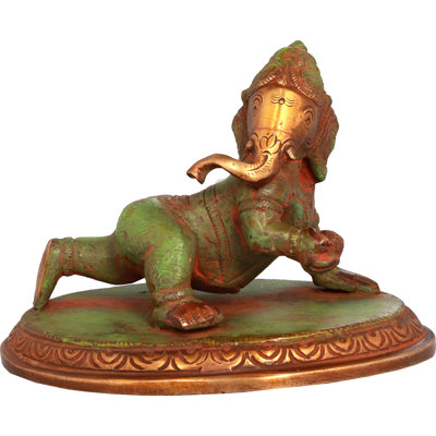 Statue de bébé Ganesha en laiton fait à la main 3 po | Idole de Ganesh rampant avec Modak | Décoration intérieure traditionnelle indou et cadeau spirituel