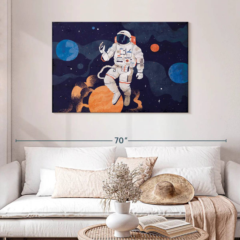 Astronaute avec planètes, H 30 po x l 45 po