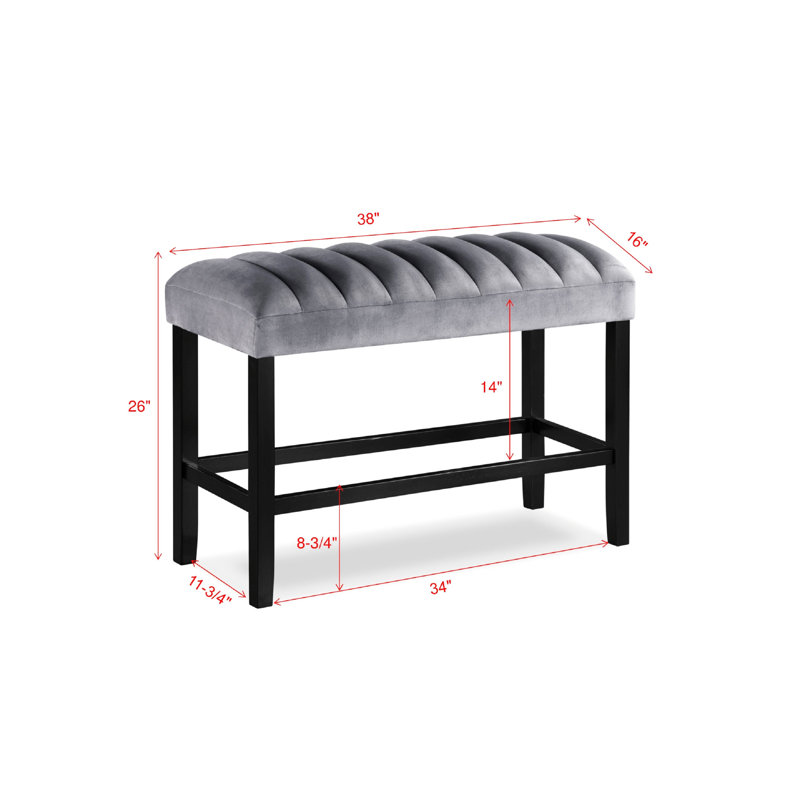 Counter Height Dining Bench For Home - Gray/Black Velvet, Wood Gray Black Velvet Upholstered Kitchen Construction