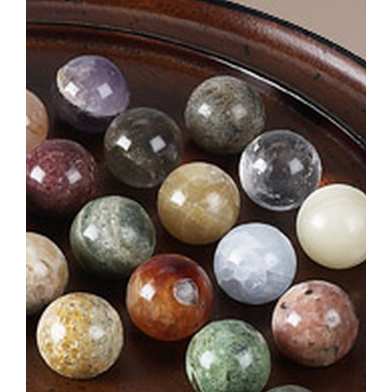 Honey Distressed French Wood Solitaire Game Set with Hand Blown Glass Marbles