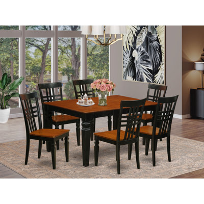 7 Piece Dining Set Consist of a Rectangle Dining Table with Butterfly Leaf and 6 Kitchen Chairs, Black & Cherry
