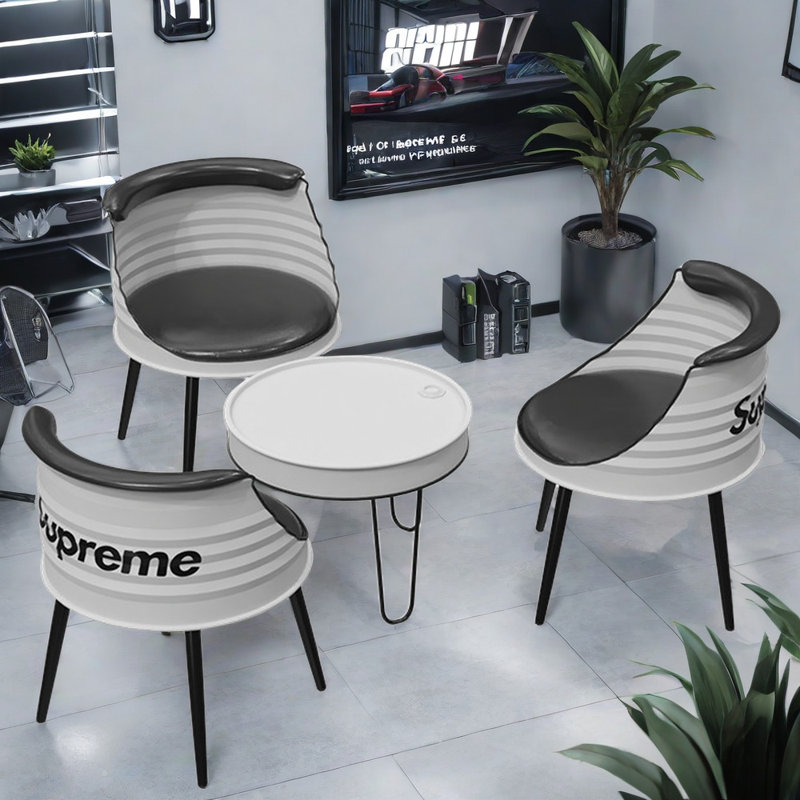 Maigon Three Leg Dining Set, White, White, 4 Piece Dining Set
