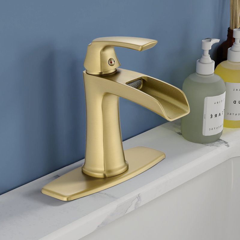 Topcraft Single-Handle Single-Hole Bathroom Sink Faucet With Pop-Up Drain And Deck Plate, Brushed Gold