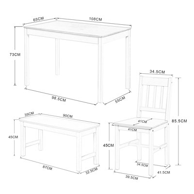 Vardin 4 - Person Pine Solid Wood Dining Set