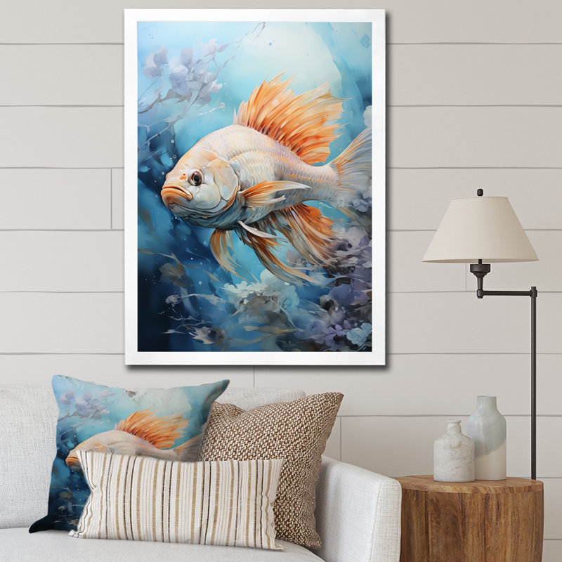 " Fishing Majestic Catch ", 40" H x 30" W x 1.5" D, White Picture Framed