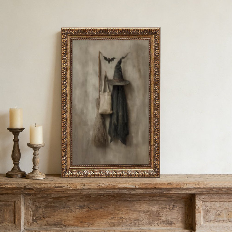 «Witch Hat Broom Bag», cadre mural rétro - cadre décoratif doré pour art., L 20 po x l 30 po