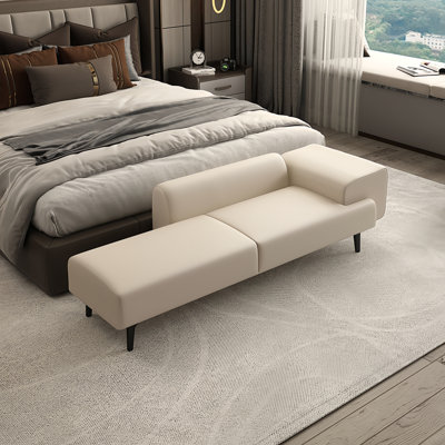 Banc rembourré en cuir véritable Shivaan