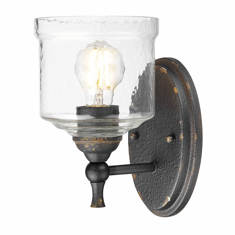 Applique murale 1 lumière avec abat-jour en verre martelé Iselle, Fer noir antique