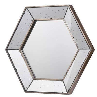Miroir mural hexagonal 21 "x 18" en argent traditionnel pour la décoration intérieure - salon, entrée, chambre à coucher avec décoration