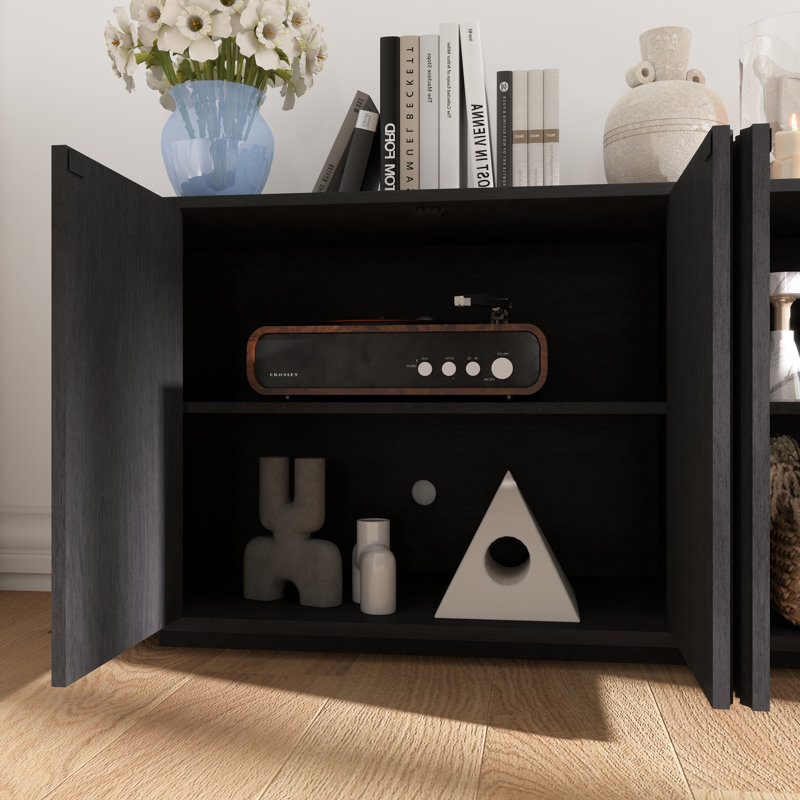 Buffet de rangement 64 "avec motif à vagues, Noir