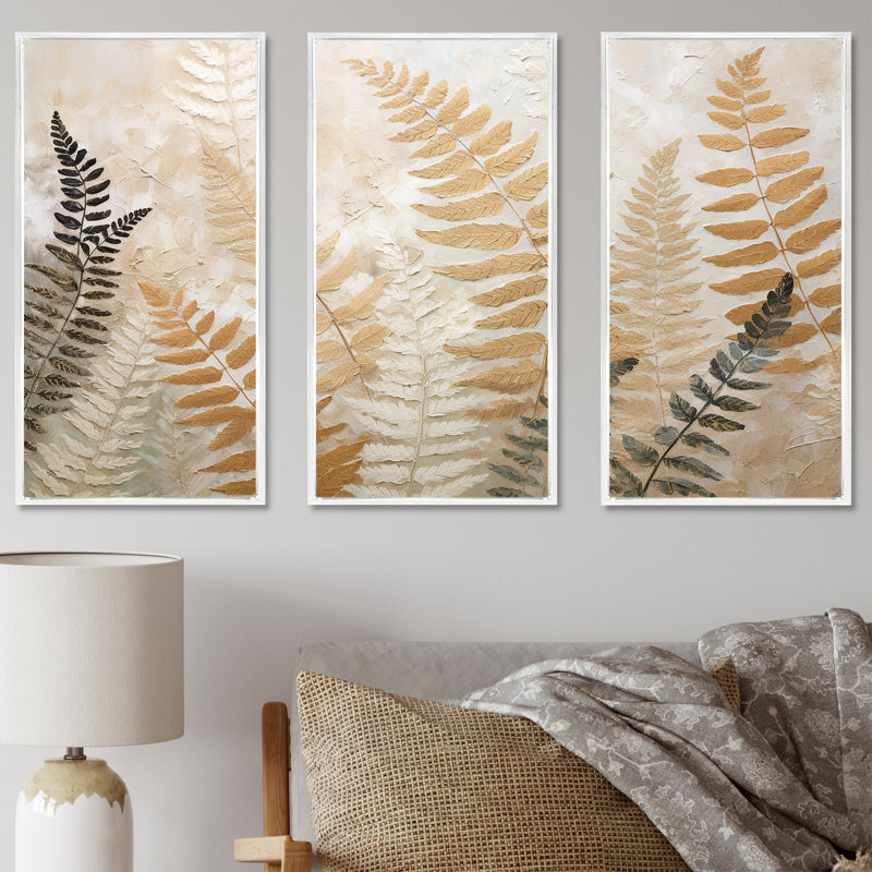 Golden Ferns Silent Symphony III - ensemble d'art sur toile, fougères, H 28 po x l 36 po x P 1 po, Cadre flottant blanc