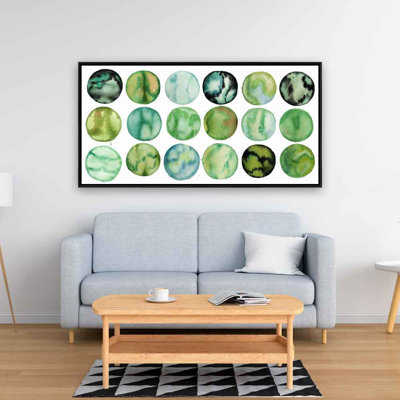 Cercles verts - Toile encadrée pour décor de salon vert