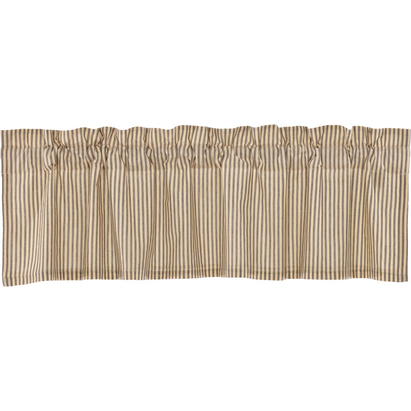 Cantonnière rayée en coton Sawyer Mill, 60" W x 16" H, Crème foncée / noir charbon