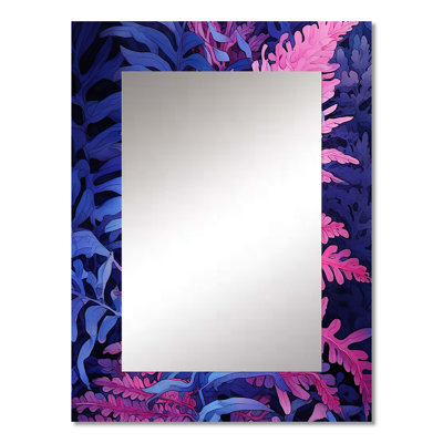 Pink Blue Fern Fonds - Floral Mirror, Pink Unique Wall Mirror, Printed Metal Art