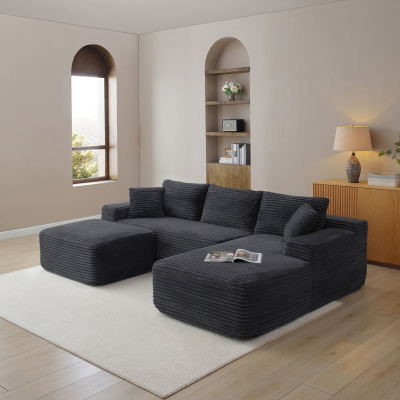 Cloud Modular Sectional Sofa, No-Assembly Required, Black Corduroy