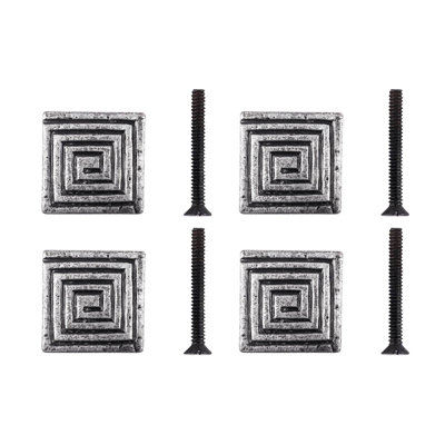 Wrought Iron Cabinet Knob Pull Decorative Distressed Maze Style Pewter Finish Metal Knobs Pack of 4