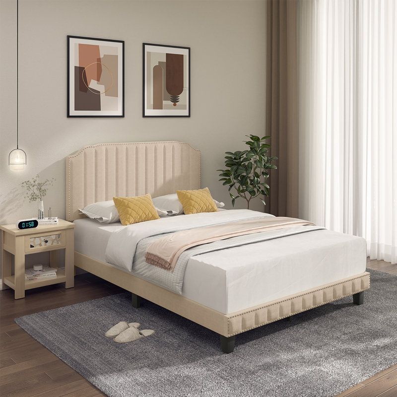 Lit plateforme double Saraphina, Double, Beige