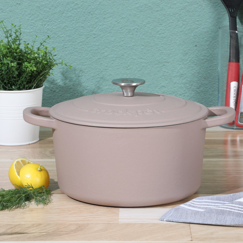 Cocotte ronde artisanale en fonte antiadhésive Crock-pot, 7 pte, Rose cendré / argent