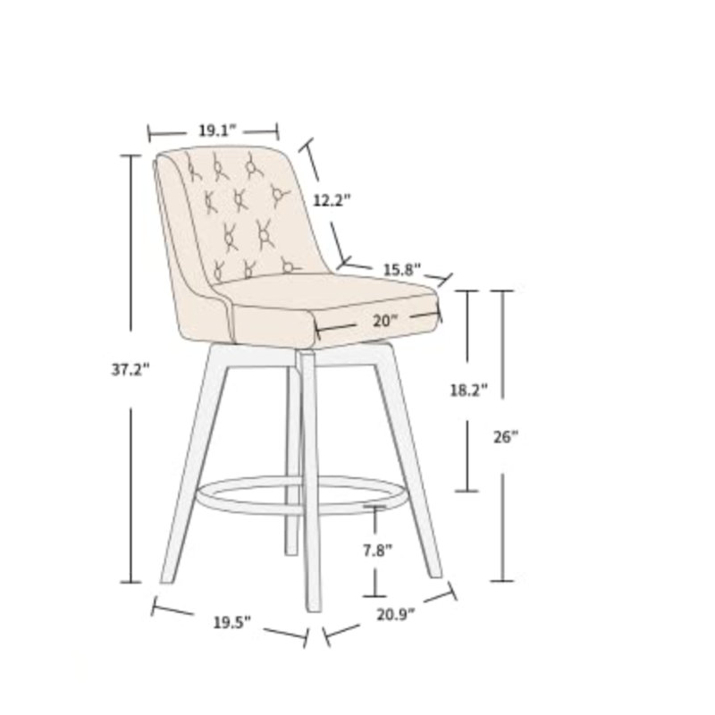 Swivel Upholstered 26'' Counter Stool Wood Leg, Dark Gray