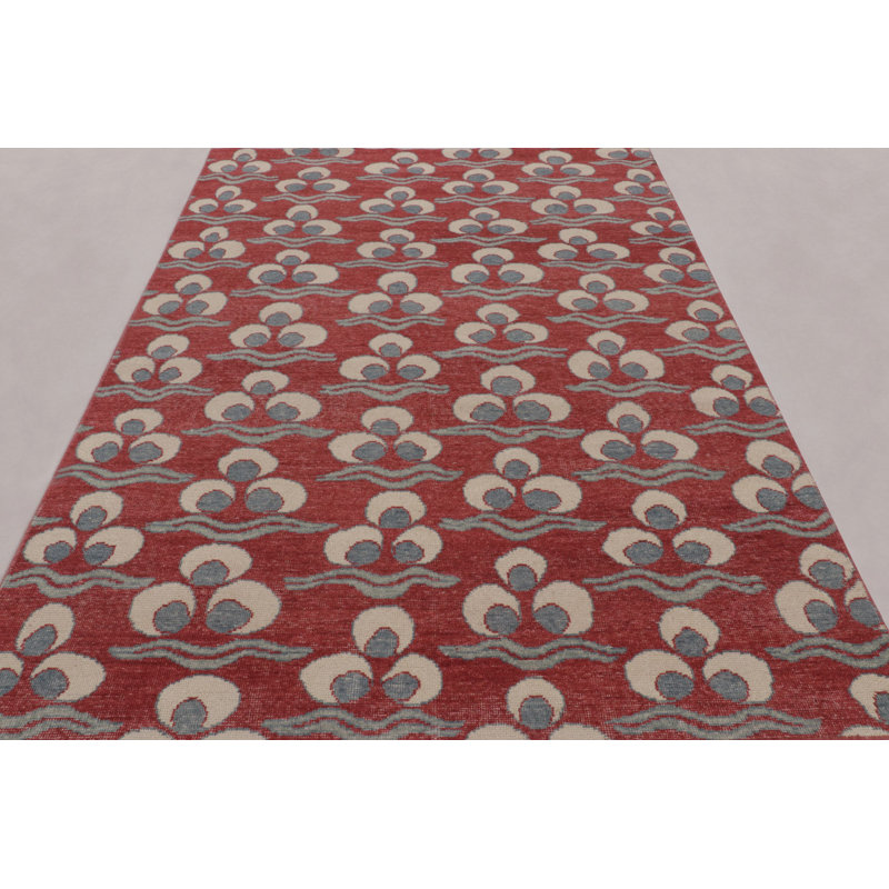Rug & Kilim's Distressed Rug, Brick Red With Chintamani Patterns
