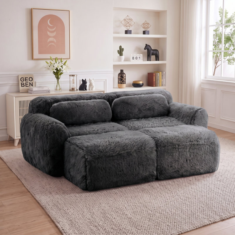 Canapé modulaire de 80 po, sans assemblage requis, base antidérapante, avec méridienne, repose-pieds et coussins décoratifs, siège profond