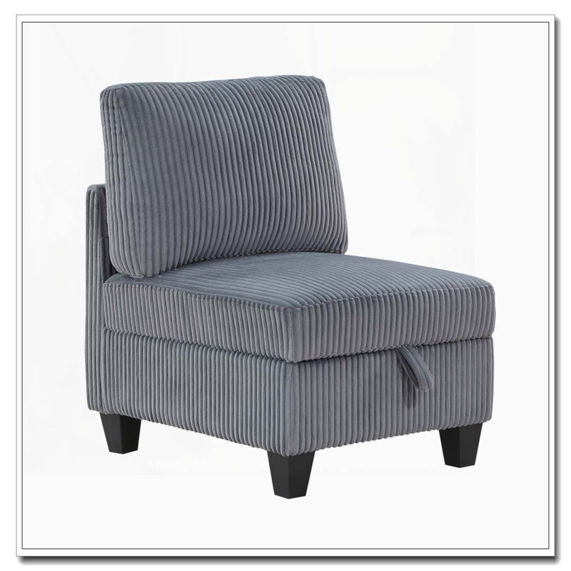 Chaise sans accoudoirs avec rangement caché - Velours côtelé gris foncé, Gris foncé