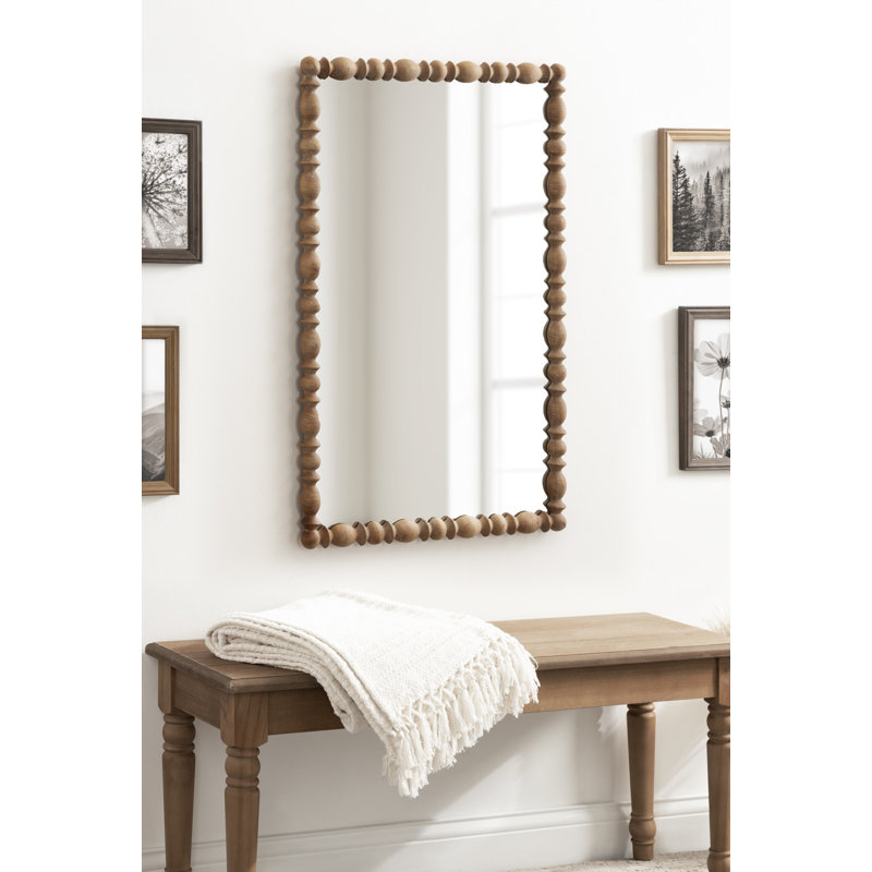 Eloise Beaded Wood Wall Mirror, 33.5" x 23", Brown, Solid Wood