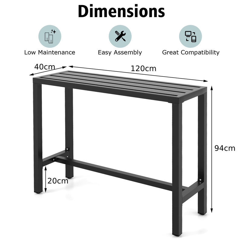 Berdena Rectangular 2 - Person 40cm L Outdoor Standing Height Table, 94cm H x 120cm W x 40cm L