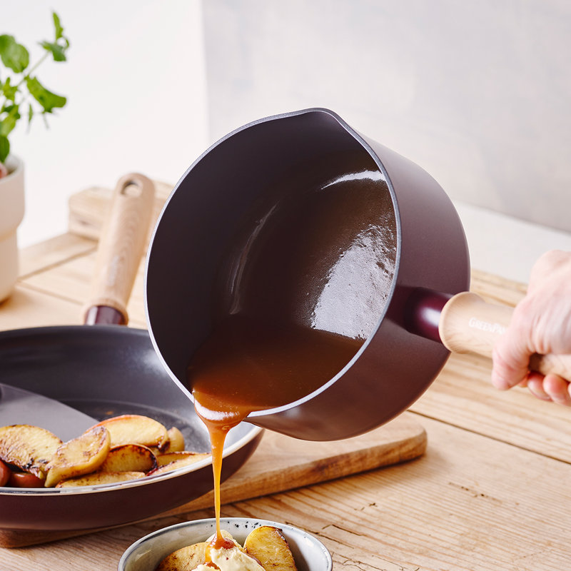 GreenPan Hudson Healthy Ceramic Nonstick, 1.5Qt Saucepan Pot, Wood Inspired Handle, Merlot