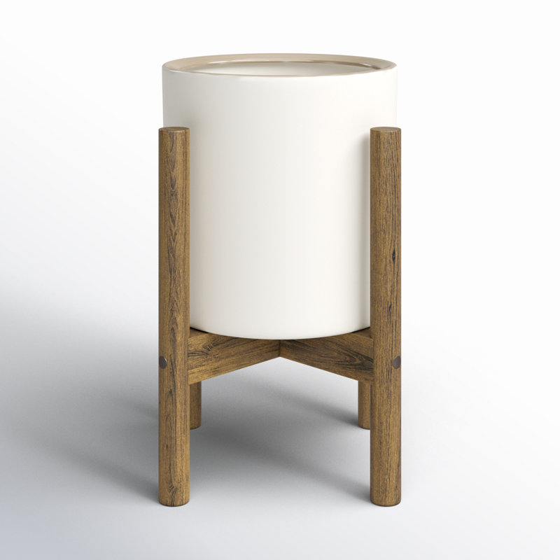 Pot à fleur en céramique Odessa, Blanc / Noyer foncé