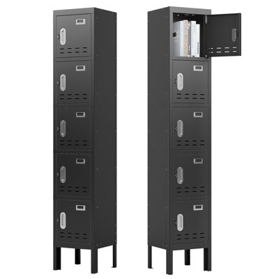 Ultra-Durable 5-Door Steel Locker – 66” Heavy-Duty Storage Cabinet with Hooks, Shelf & Ventilation for Gym, School, Office and Home Use