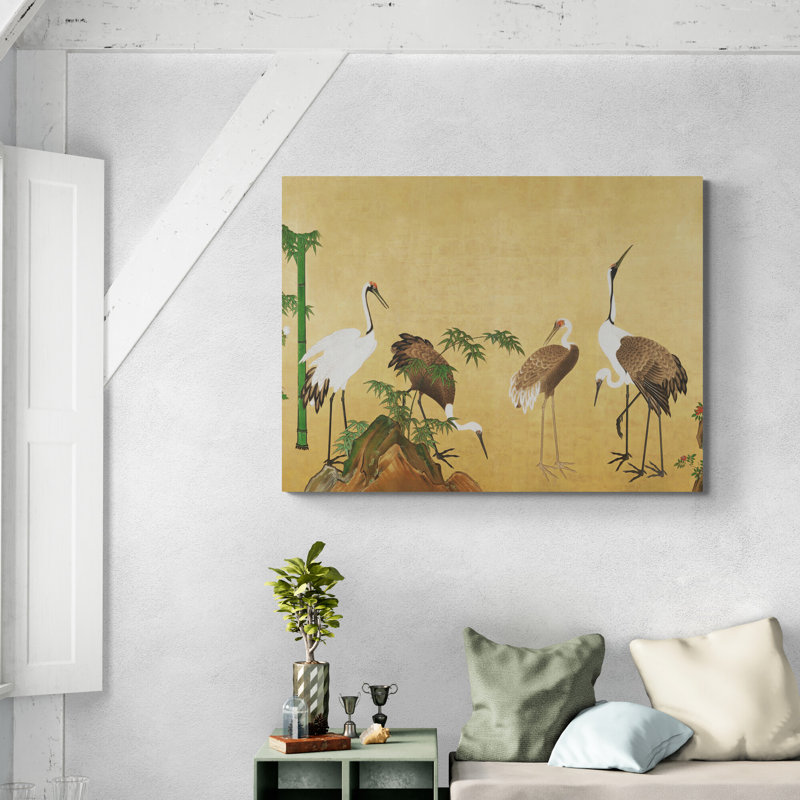 Japanese Cranes With Bamboo - Wrapped Canvas Print, 81cm H x 117cm W x 4cm D