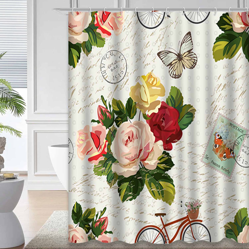 Rideau de douche imperméable à motif floral avec 12 crochets, L 72 po x l 78 po